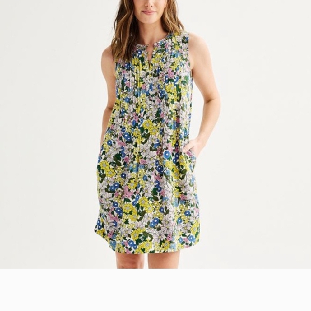 Sonoma Goods For Life Sleeveless Pintuck Floral Linen Blend Dress Size XL